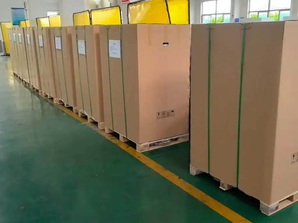 Custom mobile clean workbenches securely packed and ready for shipment