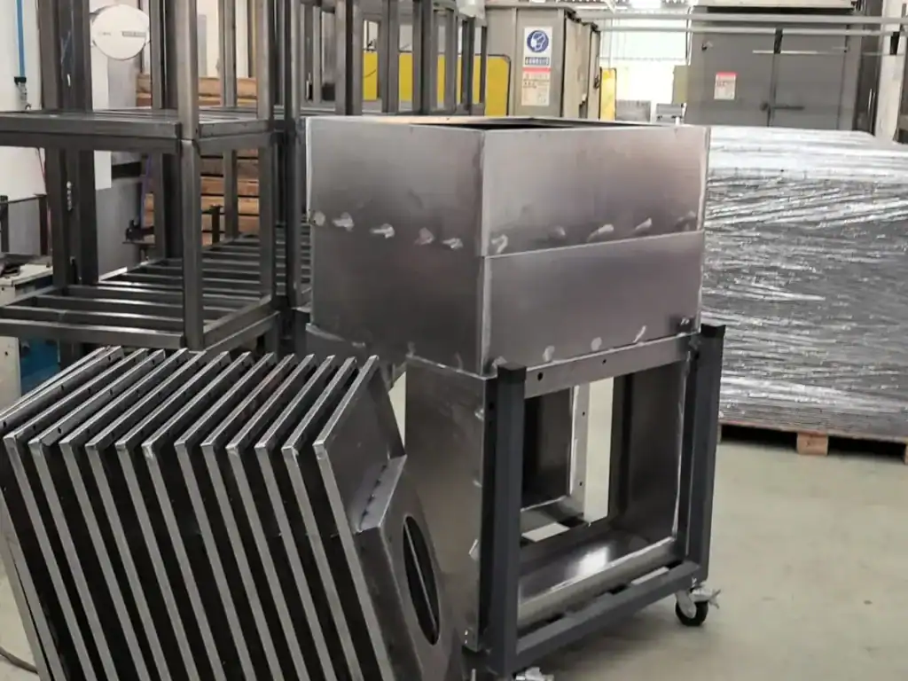Welded steel frames for mobile clean workbenches before powder coating